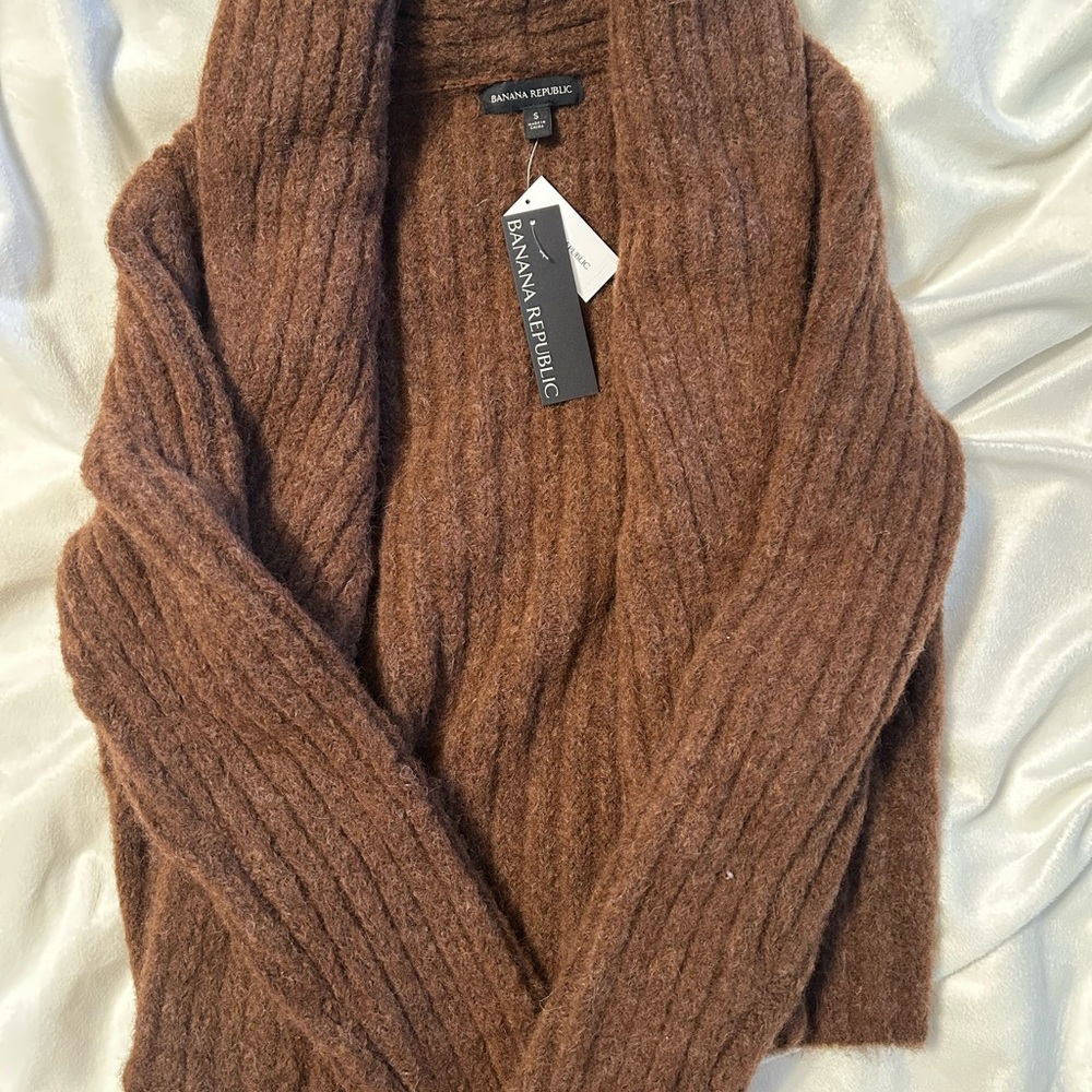 Banana Republic Brown Cowl Neck Alpaca Cardigan